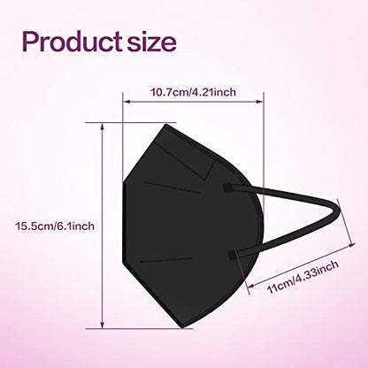 Miuphro KN95 Disposable Face Mask 25 Pack 5-Ply Breathable Safety Masks Against PM2.5, Disposable Respirator Protection Mask for Men and Women Black - color: Black