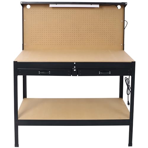 Majnesvon 47" Work Bench, 220 LBS Workbench with Drawers, Tool Bench with 10 Hanging Hooks & Peg Board, Work Benches for Garage (47 INCH) - size: 47 INCH