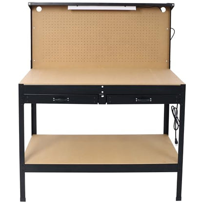 Majnesvon 47" Work Bench, 220 LBS Workbench with Drawers, Tool Bench with 10 Hanging Hooks & Peg Board, Work Benches for Garage (47 INCH) - size: 47 INCH