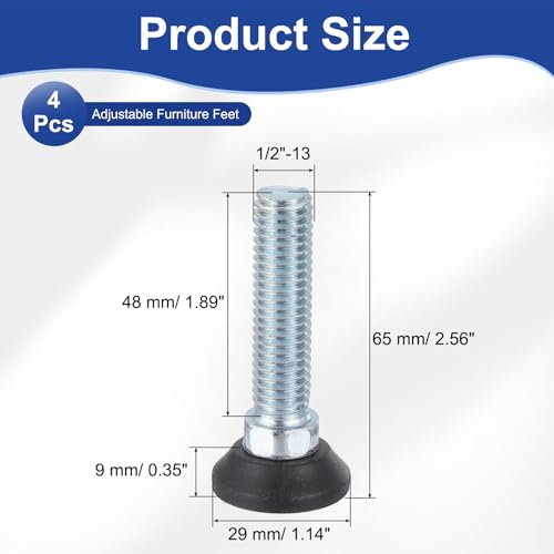 uxcell 1/2"-13 Thread Furniture Feet Levelers, 4Pcs 48mm l Adjustable Furniture Feet Screw in Threaded Leveling Leg Screw on Chair Foot Glides Leveling for Table Chair Cabinet Black - size: 1/2"-13 48mm