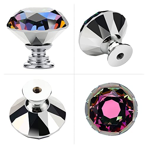 Ravinte 5 Pack Colorful Crystal Knobs for Dresser Drawers Glass Cabinet Knobs Diamond Shaped Drawer Knobs - 30 mm Knobs with Black Base - color: Colorful