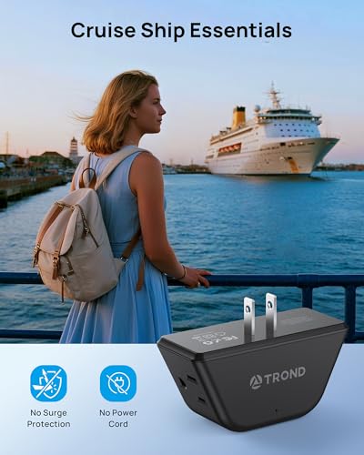 TROND 2 Prong to 3 Prong Outlet Extender, 3-Way Angled Plug Adapter with 3 AC Sockets, Wall Splitter for Non-Grounded Outlets in Old House, Cruise Ship Travel Essentials, Black - color: Black, size: 3AC-2 Prong Plug, 1 Pack