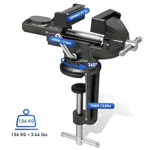 1.9 In Portable Bench Vise, 360° Swivel Base Clamp-On Table Vise – Multi-Purpose Tool for Golf Grip Kit, Woodworking, Crafting, Model Making, Metalworking & DIY - size: 1.9 in
