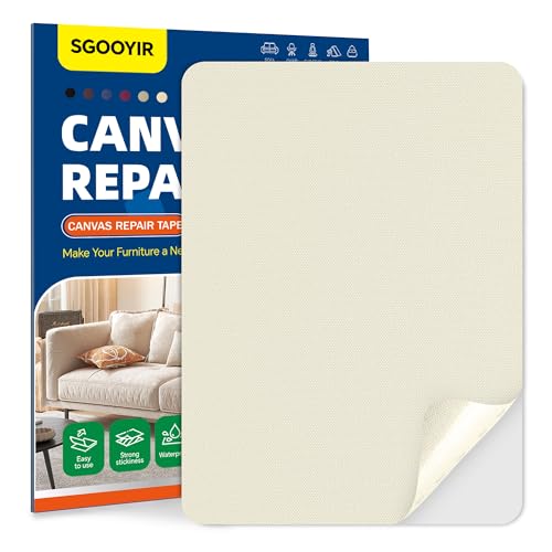 Self-Adhesive Canvas Repair Tape, 8.3" x 11" Waterproof Canvas Repair Patch, Fabric Patch Repairs Kit for Furniture, Tents, Sunbrellas, Boat Covers Awnings, Couches, Clothes, Bags Beige&White - color: Beige&White, size: 8.3" x 11"