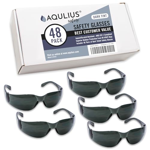 Aqulius Safety Glasses & Goggles - 48 Pack, Tinted Polycarbonate Wraparound - UV & Anti Fog Scratch Resistant Protective Eyewear & Shaded Safety Sunglasses for Construction & Shooting