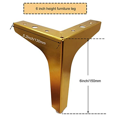 6 Inch Furniture Legs, Set of 4 Metal Furniture Legs Modern Triangle Feet Luxury Gold for Sofa Cabinet Cupboard Couch Chair Ottoman - color: Gold, size: 6 Inch