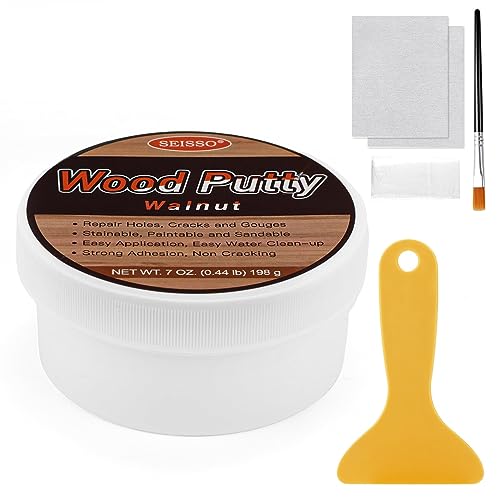 SEISSO Wood Filler, Walnut Wood Putty for Trim, Wood Filler Paintable, Stainable, Water-Based Wood Putty Filler Outdoor, Wood Repair Kit - Restore Wooden Table, Cabinet, Floors, Door - color: Walnut, size: 7 OZ