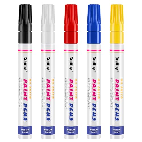 5 Colors Oil-Based Paint Markers, Waterproof Quick Dry Permanent Paint Pen for Rocks Painting, Wood, Fabric, Plastic, Canvas, Glass, Mugs, Metal, Tire, Stone, DIY Craft - color: 5 Colors Oil-Based Paint Markers