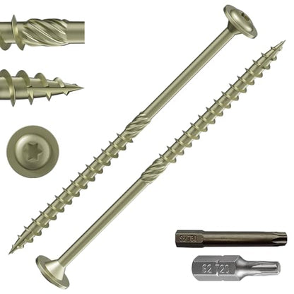Wensilon (1 lbs)#12 x 6 Yellow Lag Screws, Structural Wood Screw, Heavy Duty Construction Screw, Rust Resistant, Washer Head, Black Coated Exterior Wood Screws, Star Drive with Bit - color: Yellow, size: #12 x 6"