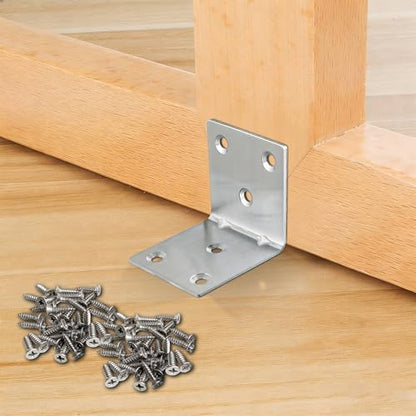 30 Pack Angle Brackets, 1.5" x 1.5" Silver Heavy Duty Stainless Steel Corner Brace, L Shaped Shelf Bracket 90 Degree Corner Bracket for Wood Furniture Cabinets Shelves - size: 1.5"x1.5"(silver)