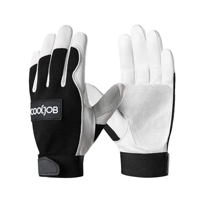 COOLJOB Sheep Skin Leather Garden Gloves with Abrasion Resistant Grip, Thorn Puncture Proof Work Gloves for Landscaping, M-XL - size: X-Large