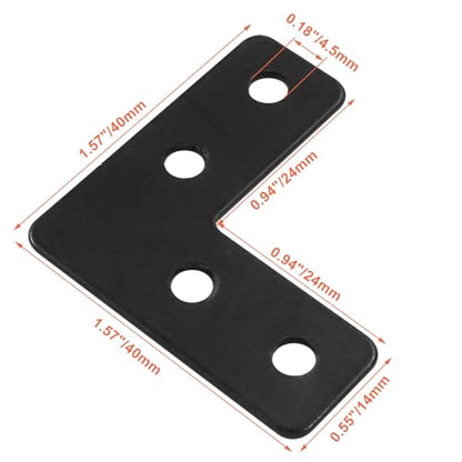 Bivethoi 20 Pcs L Shape Flat Mending Plates, 40 x 40mm (1.57" x 1.57") Stainless Steel Corner Braces with Screws, Flat Angle Brackets for Wood Furniture Repair, Cabinet, Shelf & DIY Projects, Black - size: 40x40mm/1.57"x1.57", style: L shape