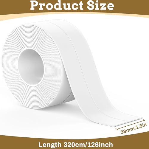 1 Roll Caulk Tape Self Adhesive Waterproof, Transparent Kitchen and Wall Sealing Tape, Bathroom Sealant Strip for Toilet, Bath Tub, Sink, Shower (White,1.5" x10.5Ft) - color: White