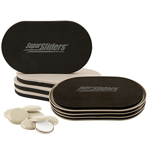 Super Sliders 9 1/2" x 5 3/4" Reusable XL Heavy Furniture Moving Sliders for Carpet, Hardwood, Linoleum, Tile, 8 Bonus 1" Self Stick Sliders, Beige (16 Pieces), Linen (8 Pack) - size: 9-1/2 X 5-3/4 Inch Oval, style: For All Floor Types