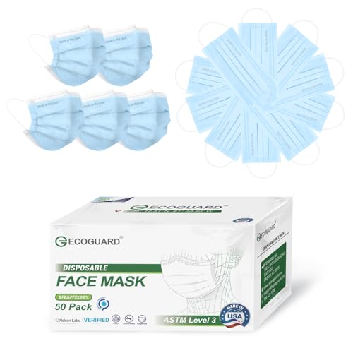 Disposable Face Masks Made in USA, 4 Ply for Families, Students, Breathable All-Day Wear & Safety, FSA HSA Eligible, ASTM Level 3 Medical Grade (50 Pack, Light Blue) - color: Light Blue, size: 50 Pack, style: Resealable Bag