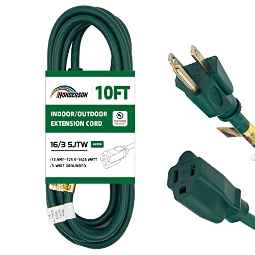 10FT Outdoor Extension Cord-16/3 SJTW Durable Green Extension Cord for Christmas Lights with 3 Prong Grounded Plug for Safety,Great for Outside Christmas Decorations - color: Green, size: 10FT