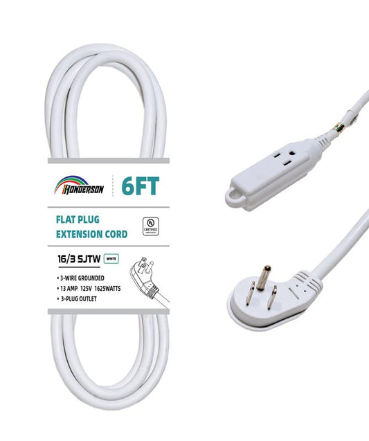 3-Outlets Flat Plug Indoor Extension Cord Outlet Extender, UL Certified, 16 Gauge 6FT White 3 Prong Heavy Duty, 16/3 SJTW 13A Power Strip - color: White, size: 6FT, style: 16/3