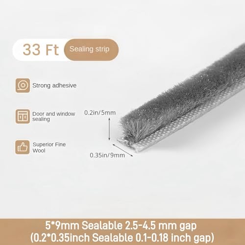 Window Weather Stripping Door Seal, 33 Ft Self-Adhesive Winter Insulation Strip for Exterior Front Door Frame Window Soundproofing Noise Cancelling Window Inserts, 0.35"Wide x 0.2"Thick, Gray - size: 0.35" Wide x 0.2" Thick