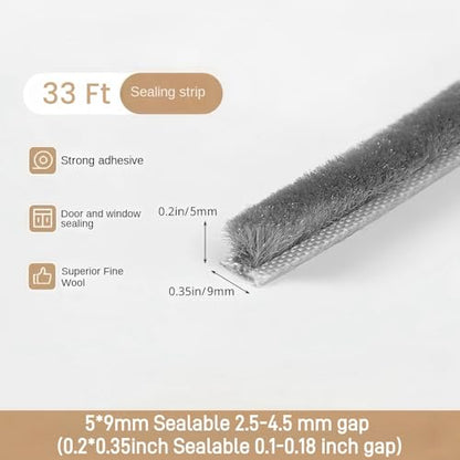 Window Weather Stripping Door Seal, 33 Ft Self-Adhesive Winter Insulation Strip for Exterior Front Door Frame Window Soundproofing Noise Cancelling Window Inserts, 0.35"Wide x 0.2"Thick, Gray - size: 0.35" Wide x 0.2" Thick