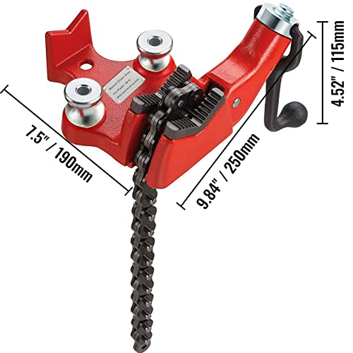 Mophorn Screw Bench Chain Vise 1/8 to 5-Inch Pipe Capacity, Heavy Duty Bench Chain Pipe Vise with Crank Handle, Neoprene-Coated Jaw, Cast Iron Material Ideal for a Variety of Pipes - size: 1/8" - 5" Bench Mount