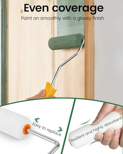 Voomey 11 Pack 4 Inch Paint Roller Kit, 4" Mini Paint Roller Kit with Small Foam Paint Roller Covers, Disposable Plastic Liners & Roller Frame, for Home Decor, Walls and Furniture Painting - size: 4 Inch Mini Paint Roller Kit 11 Pack