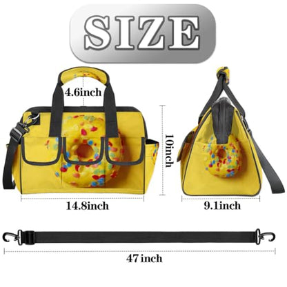 15 Inch Tool Bag 14-Pockets Tool Box Organizer for Men Donuts Yellow Tool Tote Bag Waterproof Toolbox with Shoulder Strap Heavy Duty Garden Tool Organizer for Mechanic