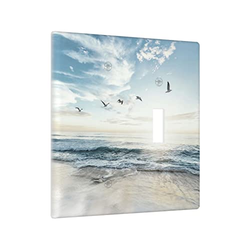 Beach Ocean Scenery Combination Wall Plate 2 Gang 1 Blank 1 Toggle Light Switch Cover Decorative Switch Plate Outlet Cover, 4.5 x 4.5 Inch - color: 1 Blank 1 Toggle Wall Plate