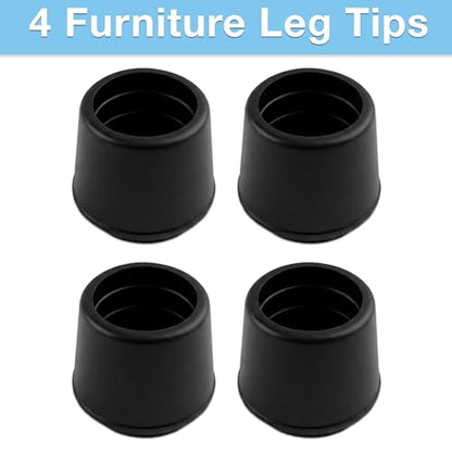 SoftTouch 1" Round Non-Marking Rubber Slip-On Chair Leg Tips, Nonslip Protective Furniture Leg Caps for Chairs, Stools, and Tables on Hard Surfaces, Set of 4, Black