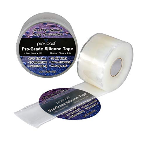Proxicast Pro-Grade Extra Strong 30mil Weatherproof Self-Fusing Silicone Rubber Sealing Tape For Outdoor Antenna Coax & Electrical Cables, Hose/Pipe Leaks & Emergency Repairs (1.5" x 15' roll) - Clear - color: Clear