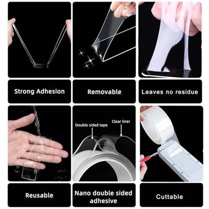 Double Sided Tape Heavy Duty,Multipurpose Clear Mounting Tape Picture Hanging Adhesive Strips, 10FT Removable Strong Sticky Strips Carpet Nano Tape Poster Two Sided Tape