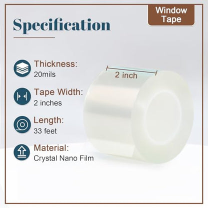 Window Sealing Tape 2 Inch x 33 Ft Transparent Window Insulation Waterproof Nano Draft Isolation Tape Clear Weather Stripping Caulk Tape for Window and Bathroom Shower Glass Side Gaps - style: 2 Inch × 33Ft