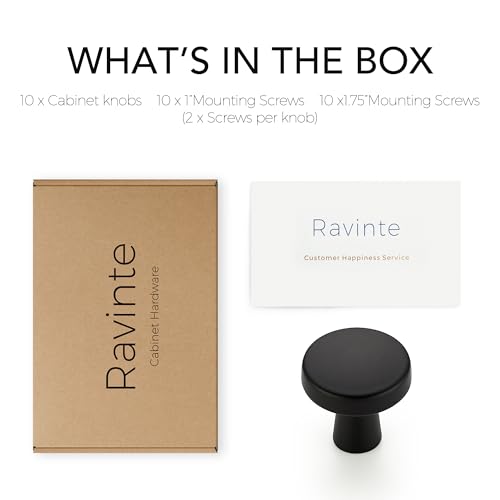 Ravinte 10 Pack Matte Black Cabinet Knobs Mini Round Knobs Single Hole Solid Drawer Pulls for Dresser Drawers -1 Inch Diameter - color: Matte Black