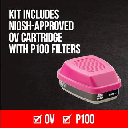 3M P100/OV Odor/Particulate Multi-Purpose Reusable Respirator 65021, NIOSH-APPROVED Organic Vapor Cartridge, Medium - size: 1 Count (Pack of 2)