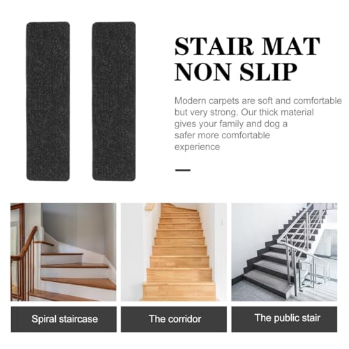 Homoyoyo 2Pcs Garage Stair Treads: Stair Treads Collection Indoor Skid Slip Resistant Skid Resistant Carpet Glue-Free Self-Adhesive Anti-Slip Mats Double Stripes for Repeated Use (Black,29X8X0.2inch) - color: Black