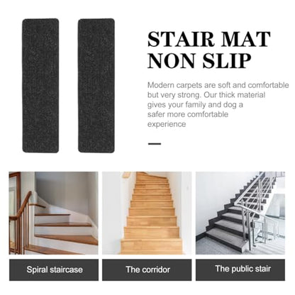 Homoyoyo 2Pcs Garage Stair Treads: Stair Treads Collection Indoor Skid Slip Resistant Skid Resistant Carpet Glue-Free Self-Adhesive Anti-Slip Mats Double Stripes for Repeated Use (Black,29X8X0.2inch) - color: Black