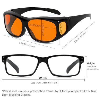 Eyekepper 100% Blue Light Blocking Fit Over Glasses for Improve Sleep, Blue Light Glasses for Women Men Nighttime, Computer Protection Eyewear - color: 1806-black-100% Blue Light Blocking