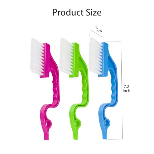 Asltw Swan Neck Cleaning Brush Set, 3 Angled Handle Scrub Brushes + 1 Crevice Brush for Window Tracks, Grout, Corners and Tight Spaces, Firm Bristles for Deep Cleaning in Kitchen and Bathroom