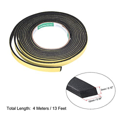 uxcell Sealing Foam Tape 10mm Wide 3mm Thick 4m/13ft Long, Self Adhesive Weather Strip for Window Door Insulation - size: 10mmx3mmx4m