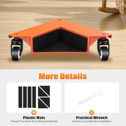 Furniture Dolly 1433 LBS Heavy Duty Furniture Movers with 3 Wheels 360 Ratating Desk Cabinet Corner Mover Dolly Furniture Lift Mover Tool for Cabinets, Refrigerators, Desks (Set of 4)