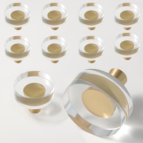 Drawer Kitchen Cabinet Knobs Glass 8 Pack Closet Brushed Gold Knob Cabinets Pulls, Dresser Drawers Cupboard Round Cut Art Hardware Handles,Solid Copper Bathroom Bedroom Pull Satin Brass Crystal Knobs - color: Gold-8 pack, size: Round