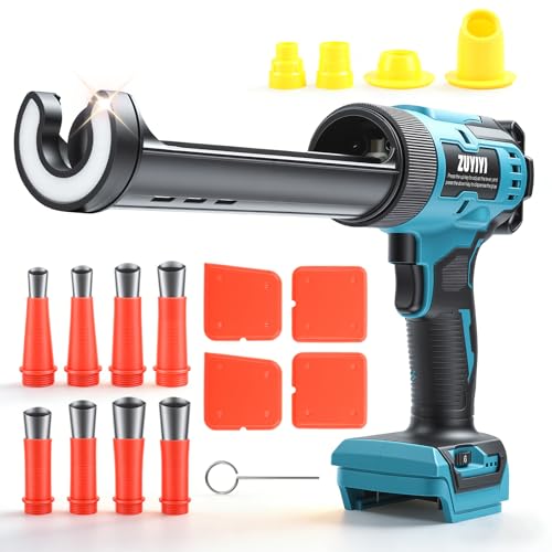 Cordless Caulking Gun for Makita 18v Battery(No Battery), Electric Caulk Gun w/17Pcs Caulking Finisher Kit, 6-Speed, LED Light, Auto Retract, 10OZ Caulk Gun for Filling, Sealing, Repair