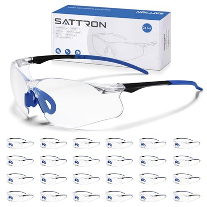 Clear Safety Glasses 24 Pack, Protective Eyewear UV Protection ANSI Z87.1, Safety Goggles Scratch & Impact Resistant, Eye Protection with Nose Pads for Men & Women Construction, Shooting, Lab Work - color: Clear Lens/Blue Temples, style: 24 Pack