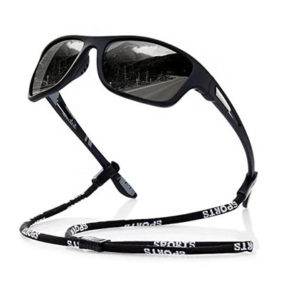 suoso Polarized Sports Sunglasses for Men: UV400 Protection Glasses Wrap Around Goggles for Driving Fishing - color: A1-black