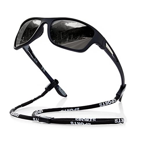 suoso Polarized Sports Sunglasses for Men: UV400 Protection Glasses Wrap Around Goggles for Driving Fishing - color: A1-black