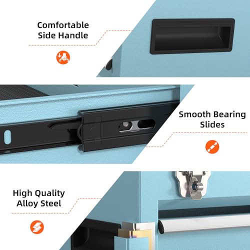 Heavy-Duty Metal Tool Chest with Drawers, Powder-Coated for Garage & Home (Blue) - color: Blue