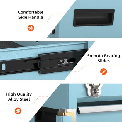 Heavy-Duty Metal Tool Chest with Drawers, Powder-Coated for Garage & Home (Blue) - color: Blue