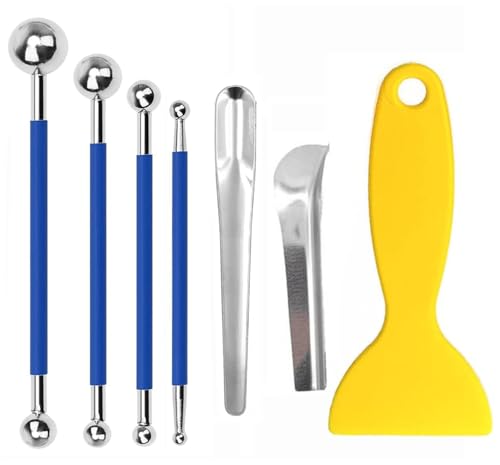 7pcs Caulking Tool Kit, Caulk Finishing Tool, Stainless Steel Inner and Outer Corner Caulking Tools, Putty Knife Scraper, for Kitchen Bathroom Window - color: Blue 7pcs