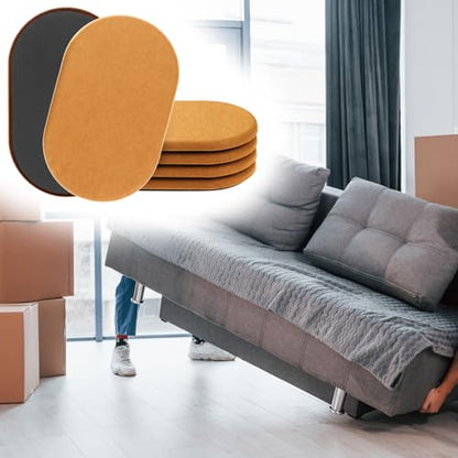 QWORK Furniture Sliders for Hardwood Floors, 4 Pieces Felt Large Oval Pads, 9-1/2" x 5-3/4" Heavy-Duty Furniture Mover, Felt Sliders
