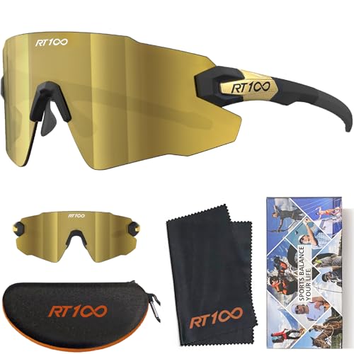 RIDE YOUR WAY Professional wrap around Frameless Cycling Sunglasses for Men and Women - color: Black Gold/Gold
