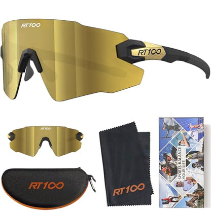 RIDE YOUR WAY Professional wrap around Frameless Cycling Sunglasses for Men and Women - color: Black Gold/Gold